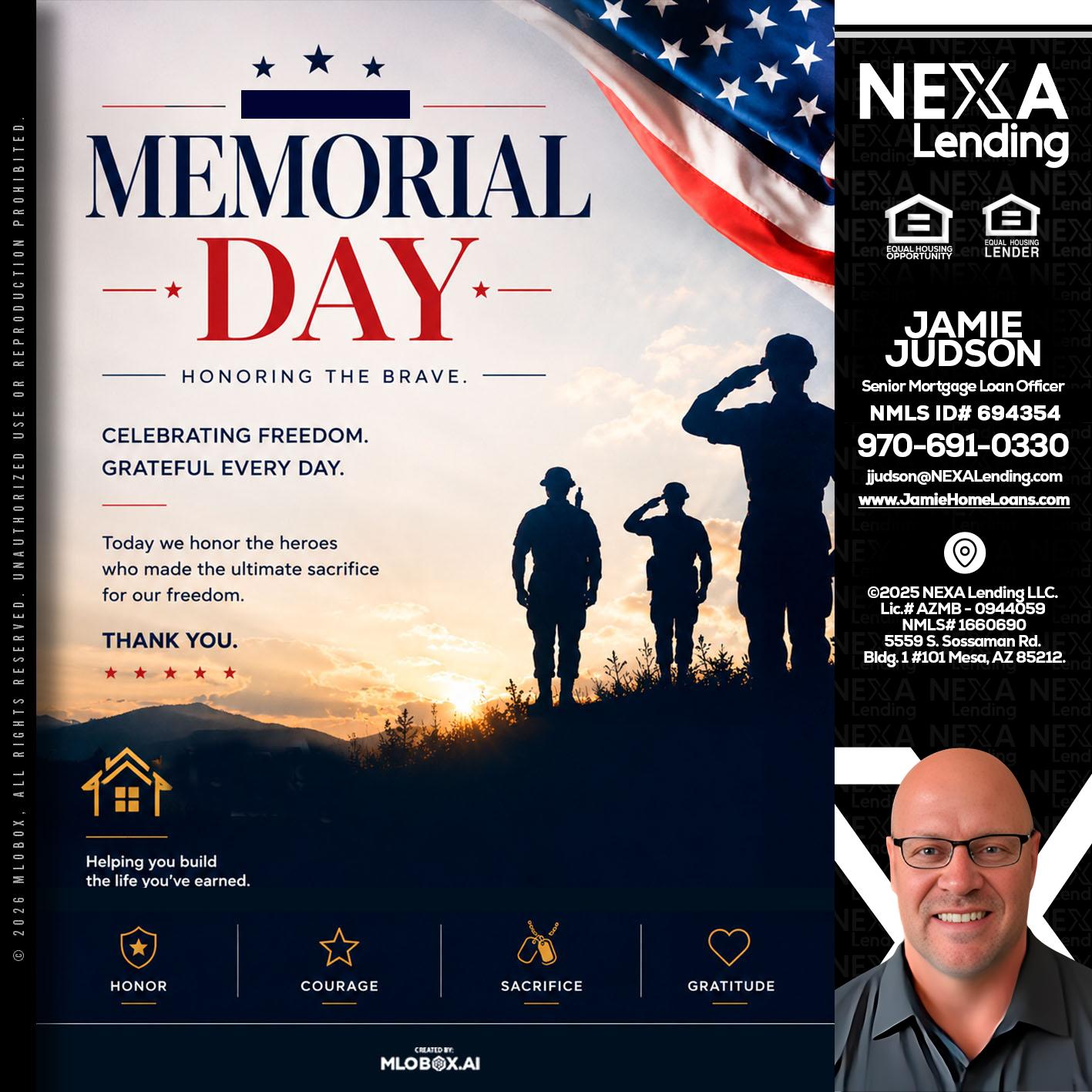 MEMORIAL DAY - Jamie Judson -Senior Mortgage Loan Officer