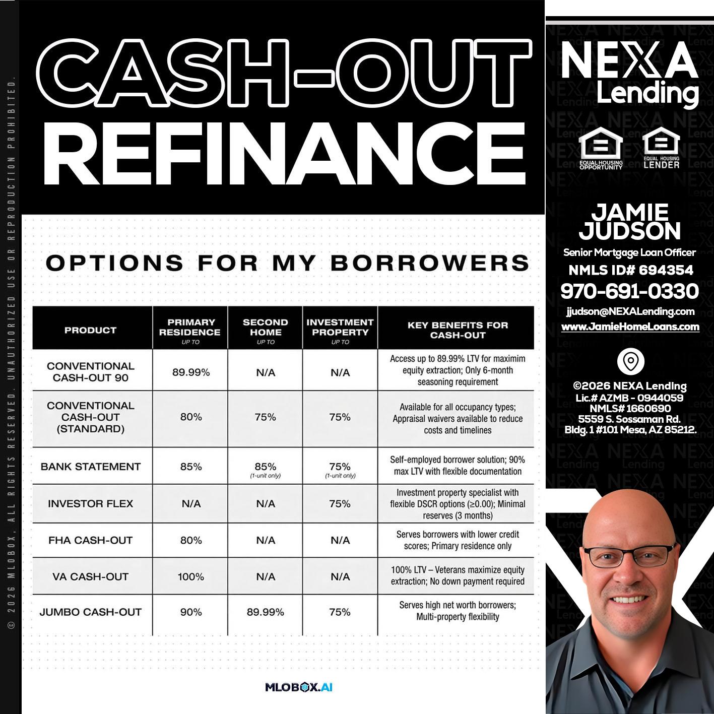 CASH OUT - Jamie Judson -Senior Mortgage Loan Officer